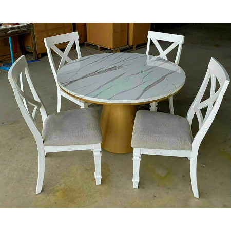 Z Gallerie - 01 : Bàn Ăn Tròn Mặt Giả Đá Cẩm Thạch + 04 Ghế